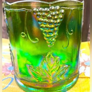 Vintage Green Carnival Glass Canister